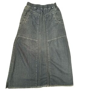 Unbranded Womens Denim Maxi Skirt Blue Paneled Elastic Waist Boho Long Skirt 30W